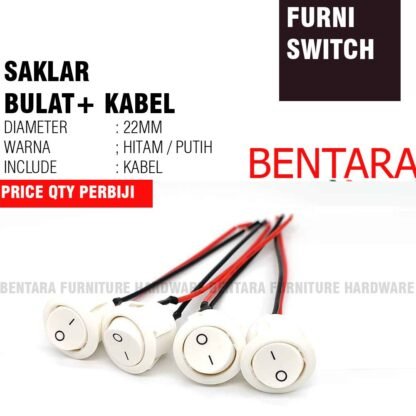 SF-B20K SAKLAR FURNITURE + KABEL / SAKLAR BULAT D-22 MM SWITCH ROCKER - Saklar Bulat 20MM - Medium Mini Switch On Off Hitam Putih - Gambar 3