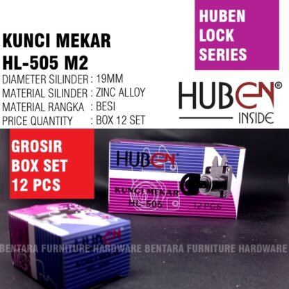 (BOX SET 12 PCS) Huben Lock HL-505 M2 Kunci Mekar Lemari Geser - Sliding Wardrobe Lock (GROSIR)