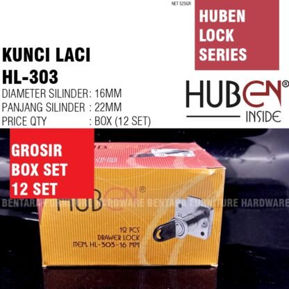 (BOX SET 12 PCS) HUBEN LOCK HL-303 / 16MM - Kunci Laci EKONOMIS Drawer Lock (GROSIR)