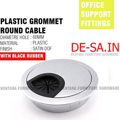 60 MM ROUND CABLE LUBANG KABEL MEJA KERJA KOMPUTER OFFICE BULAT BUNDAR GROMMET PLASTIK  SILVER  DOF MIRROR