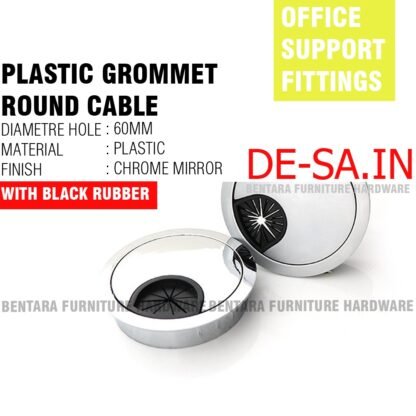 60 MM ROUND CABLE LUBANG KABEL MEJA KERJA KOMPUTER OFFICE BULAT BUNDAR GROMMET PLASTIK  SILVER  DOF MIRROR - Gambar 2