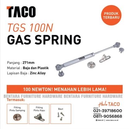 100N TACO GAS SPRING 10 INCHI X 100 NEWTON - HIDROLIK JOK MOTOR PINTU KABINET DAPUR - Gambar 3