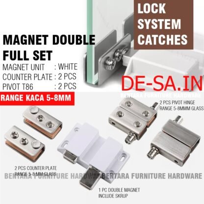 (BUNDLE SET) MAGNET DOBEL + PUSH + ENGSEL  PIVOT JEPIT PINTU KACA 8MM KABINET - PUSH DOUBLE MAGNET + COUNTER PLATE + PIVOT HINGE  GLASS DOOR