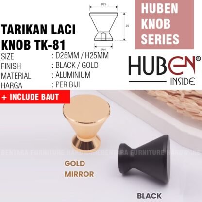 HUBEN TK-81 TARIKAN KNOB ALUMINIUM BLACK GOLD HITAM EMAS LACI MEJA LEMARI KABINET PINTU HANDLE - Gambar 3