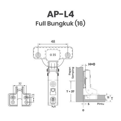 Huben AP - L4 Series 35MM Engsel Sendok Slow Motion AP-0 AP-8 AP-16 Lurus Setengah Full Bungkuk Hidrolik Conceal Hinge Inset Half Full Overlay - Gambar 4