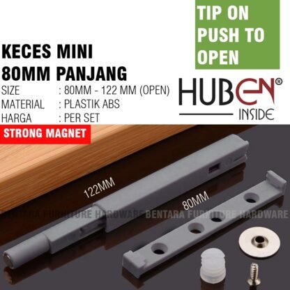 HUBEN TO-1 80MM TIP-ON  PUSH OPEN MAGNET PANJANG PUSH TO OPEN MZ-1326  KECES DAMPER BUFFER PUSH OPEN MINI LATCH CATCH PINTU KABINET CUPBOARD