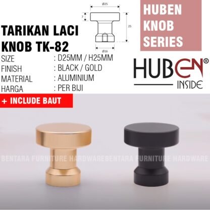 HUBEN TK-82 TARIKAN KNOB ALUMINIUM BLACK GOLD HITAM EMAS LACI MEJA LEMARI KABINET PINTU HANDLE