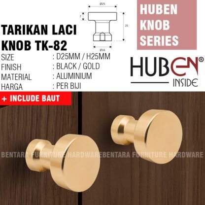 HUBEN TK-82 TARIKAN KNOB ALUMINIUM BLACK GOLD HITAM EMAS LACI MEJA LEMARI KABINET PINTU HANDLE - Gambar 3