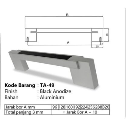 HUBEN TA-49 192MM TARIKAN LACI MEJA LEMARI KABINET GAGANG PINTU HANDLE ALUMINIUM GOLD BLACK ANODIZE LEMARI KABINET DAPUR DRAWER - Gambar 8