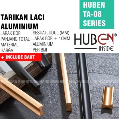 HUBEN TA-08 192MM TARIKAN LACI ALUMINIUM 96 128 160 192 BLACK GOLD PINTU LEMARI KABINET DAPUR DRAWER