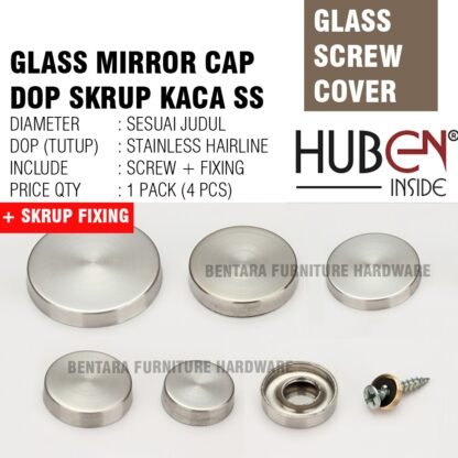 4 x SK-SS Dop Skrup Kaca 30MM Flat - Stainless Steel Flat Cover Cap Glass Mirror Standoff/16MM/19MM/22MM/25MM