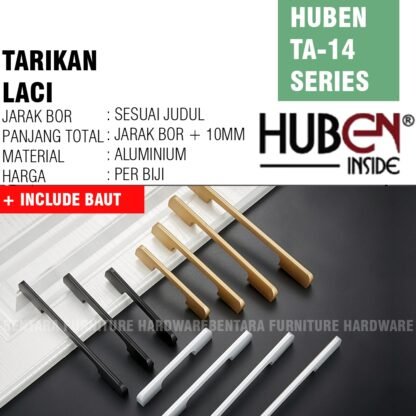 HUBEN TA-14 192MM TARIKAN LACI MEJA LEMARI 128MM 96MM Handle Aluminium BLACK GOLD HITAM EMAS - Gambar 2