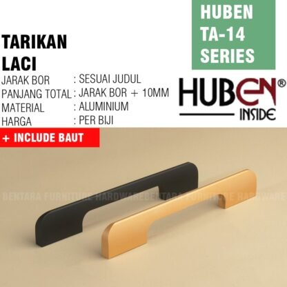 HUBEN TA-14 192MM TARIKAN LACI MEJA LEMARI 128MM 96MM Handle Aluminium BLACK GOLD HITAM EMAS - Gambar 3