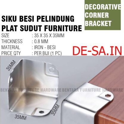 Plat Siku Besi 50 X 50 X 50 MM Pelindung Sudut Meja - Table Corner Protector 5 X 5 X 5 CM - Gambar 2