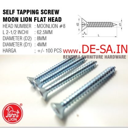 MOON LION SKRUP HEAD #8 - SELF TAPPING SCREW FLAT HEAD (FH) (1/1.5/2/2.5/3/4/5/6/7.5 CM