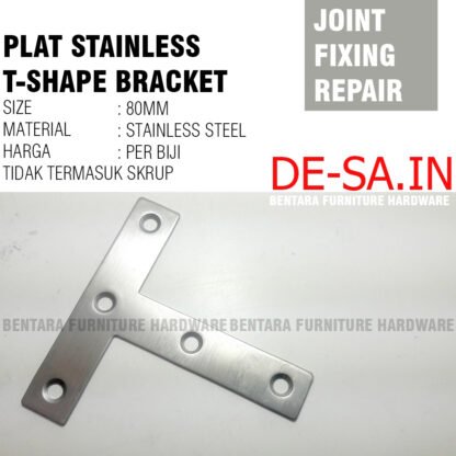 Plat T 80 X 80 MM Stainless Steel - Tee Flat Bracket Joint Fixing Repair Bracket Siku ( 8 CM X 8 CM)