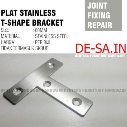 Plat T 80 X 80 MM Stainless Steel - Tee Flat Bracket Joint Fixing Repair Bracket Siku ( 8 CM X 8 CM) - Gambar 2