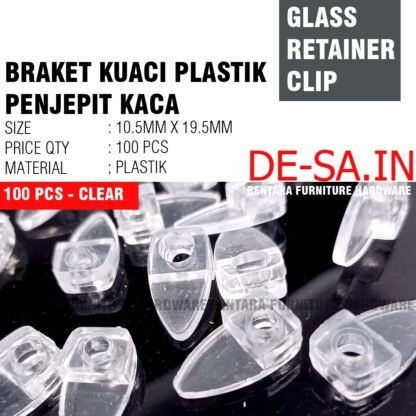 100 x BRAKET KUACI JEPIT KACA BENING CLEAR