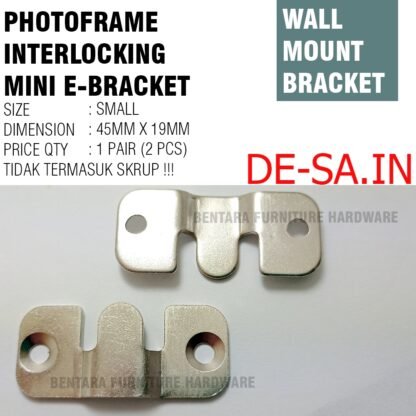 2 x MINI BRAKET-E 45 X 19 MM CANTOLAN BINGKAI FOTO FIGURA PIGURA GANTUNG - E Bracket Wall Flush Mount Photoframe Plate