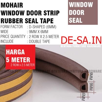 MOHAIR KARET (DENGAN PEREKAT) PEREDAM PINTU JENDELA DOUBLE TAPE MOHER GREY ABU DOOR SEAL