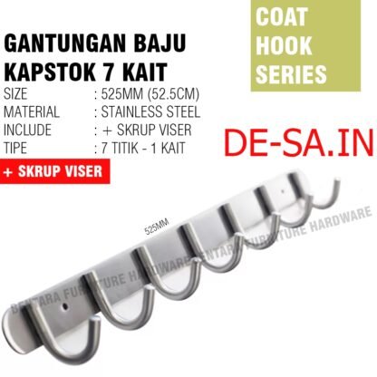 TW-7TK KAPSTOK GANTUNGAN BAJU 7 KAIT - 7 TITIK Hook Stainless Steel Mirror Chrome Capstock Handuk Baju