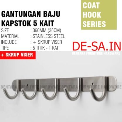 TW-7TK KAPSTOK GANTUNGAN BAJU 7 KAIT - 7 TITIK Hook Stainless Steel Mirror Chrome Capstock Handuk Baju - Gambar 2