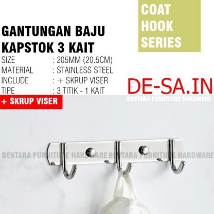 TW-7TK KAPSTOK GANTUNGAN BAJU 7 KAIT - 7 TITIK Hook Stainless Steel Mirror Chrome Capstock Handuk Baju - Gambar 3