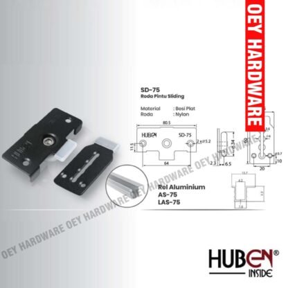 Huben SD-75 Sliding Door  Wheel Caster Roda(Roda Untuk Pintu Lemari Kabinet Geser) LENAGA LESD-75 - Gambar 4