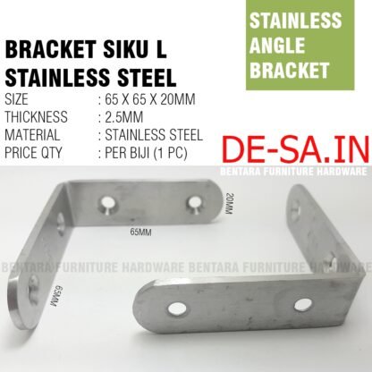 SL-SS 15CM BRAKET SIKU L 6601 STAINLESS 150 x 150 x 25 MM - L-Shaped Angle Bracket Stainless Steel Sudut  Fastener 15 x 15 x 2.5 CM - Gambar 2