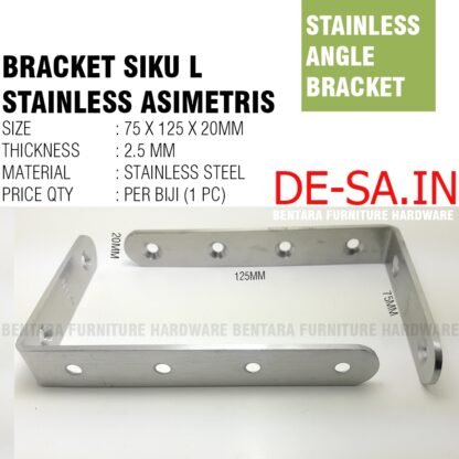 SL-SS 15CM BRAKET SIKU L 6601 STAINLESS 150 x 150 x 25 MM - L-Shaped Angle Bracket Stainless Steel Sudut  Fastener 15 x 15 x 2.5 CM - Gambar 4