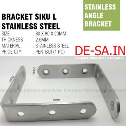 SL-SS 15CM BRAKET SIKU L 6601 STAINLESS 150 x 150 x 25 MM - L-Shaped Angle Bracket Stainless Steel Sudut  Fastener 15 x 15 x 2.5 CM - Gambar 5