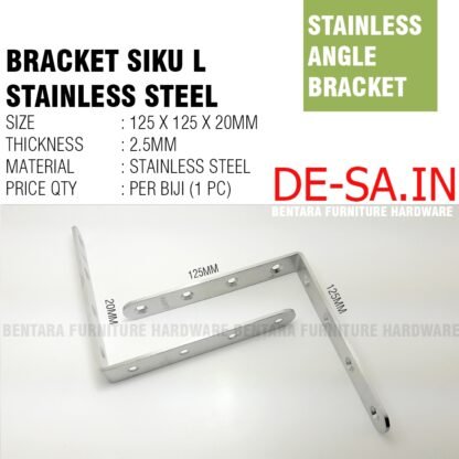 SL-SS 15CM BRAKET SIKU L 6601 STAINLESS 150 x 150 x 25 MM - L-Shaped Angle Bracket Stainless Steel Sudut  Fastener 15 x 15 x 2.5 CM - Gambar 7