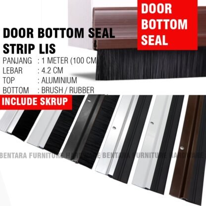 ALUMINIUM DOOR BOTTOM SEAL 100 CM BRUSH RUBBER - DOOR SEAL DOORSEAL PENUTUP CELAH BAWAH PINTU WHITE PUTIH BROWN COKLAT BLACK HITAM SILVER ANODIZE