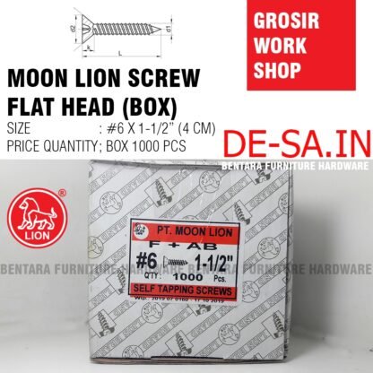 (BOX 1000 PCS) GS-ML MOON LION #6 x 1-1/2" Skrup Tapping Screw (Sekrup Lion #6 X 40MM) (WORKSHOP) (GROSIR SKRUP)