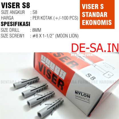 (BOX SET) ANGKUR S8 Isi 100 PCS -  BASIC ANCHOR WALL PLUG DINDING TEMBOK ANGKUR VISE-R VISERISM