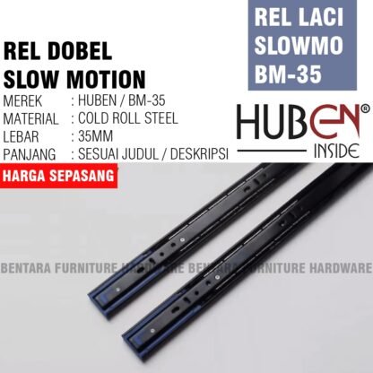 2 x HUBEN BM-35 500 MM REL LACI DOUBLE TRACK SLOW-MOTION BALL BEARING FULL EXTENSION