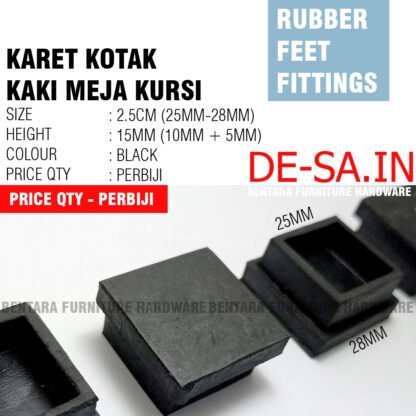 Karet Hitam 4 CM x 4 CM Persegi Kaki Kursi Meja Pipa Holo Hollow -  Protector Rubber Chair Table End Cap Cover Square - Gambar 3