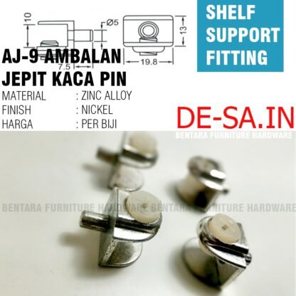 HUBEN AJ-9 AMBALAN JEPIT KACA (DENGAN PIN) - GLASS SHELF SUPPORT FITTING