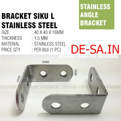 SL-SS 4CM BRAKET SIKU 6601 (40 X 40 X 16 MM) STAINLESS STEEL- SUDUT SIKU L MINI ANGLE BRACKET