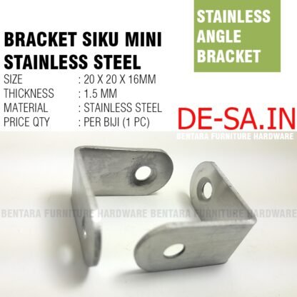 SL-SS 4CM BRAKET SIKU 6601 (40 X 40 X 16 MM) STAINLESS STEEL- SUDUT SIKU L MINI ANGLE BRACKET - Gambar 2