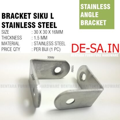 SL-SS 4CM BRAKET SIKU 6601 (40 X 40 X 16 MM) STAINLESS STEEL- SUDUT SIKU L MINI ANGLE BRACKET - Gambar 3