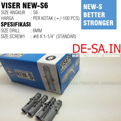 (BOX SET) ANGKUR NEW-S6 Isi 100 PCS - SKRUP VISE-R Dinding Beton Tembok Bata Ringan VISERISM