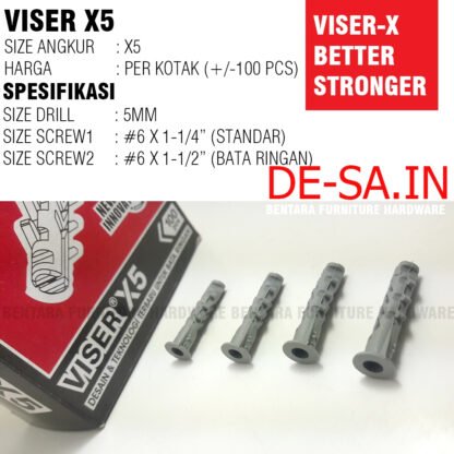 (BOX SET) ANGKUR X5 ISI 100 PCS -  UNTUK SKRUP SEKRUP BAUT Angkur Dinding Beton VISE-RTembok Bata Ringan VISERISM