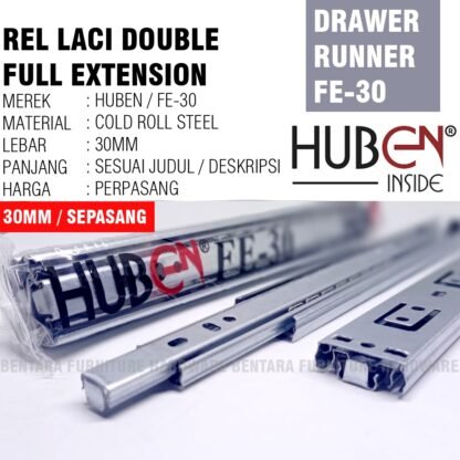 2 X HUBEN FE-30 500 MM (50 CM) REL LACI DOBEL TRACK BALL BEARING FULL EXTENSION EKONOMIS 25 / 30 / 35 / 40 / 45 CM - Gambar 5