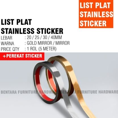 (1ROL 5METER) HUBEN LP-STICK 50MM LIST PLAT STRIP STAINLESS STICKER - PEREKAT 10/15/ 20 / 25 / 30 / 40MM (2 / 3 / 4 CM) GOLD MIRROR