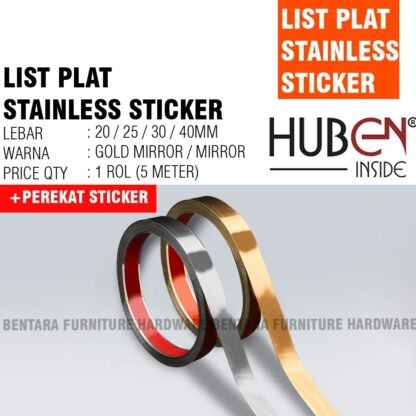 (1ROL 5METER) HUBEN LP-STICK 50MM LIST PLAT STRIP STAINLESS STICKER - PEREKAT 10/15/ 20 / 25 / 30 / 40MM (2 / 3 / 4 CM) GOLD MIRROR - Gambar 2