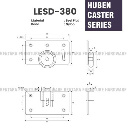 LENAGA LE-SD-380 SLIDING DOOR WHEEL CASTER RODA PINTU GESER LEMARI REL - Gambar 2