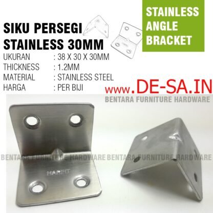 SP-SS 38MM SIKU PERSEGI STAINLESS STEEL L BRAKET SIKU 38 x 30 x 30MM ANGLE BRACKET - Gambar 2