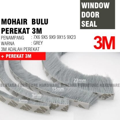 MOHAIR WINDOW DOOR SEAL STRIP MOHER MOHAIR BULU (3M - PEREKAT)  Double Tape Peredam Pintu Jendela