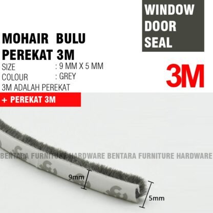 MOHAIR WINDOW DOOR SEAL STRIP MOHER MOHAIR BULU (3M - PEREKAT)  Double Tape Peredam Pintu Jendela - Gambar 3